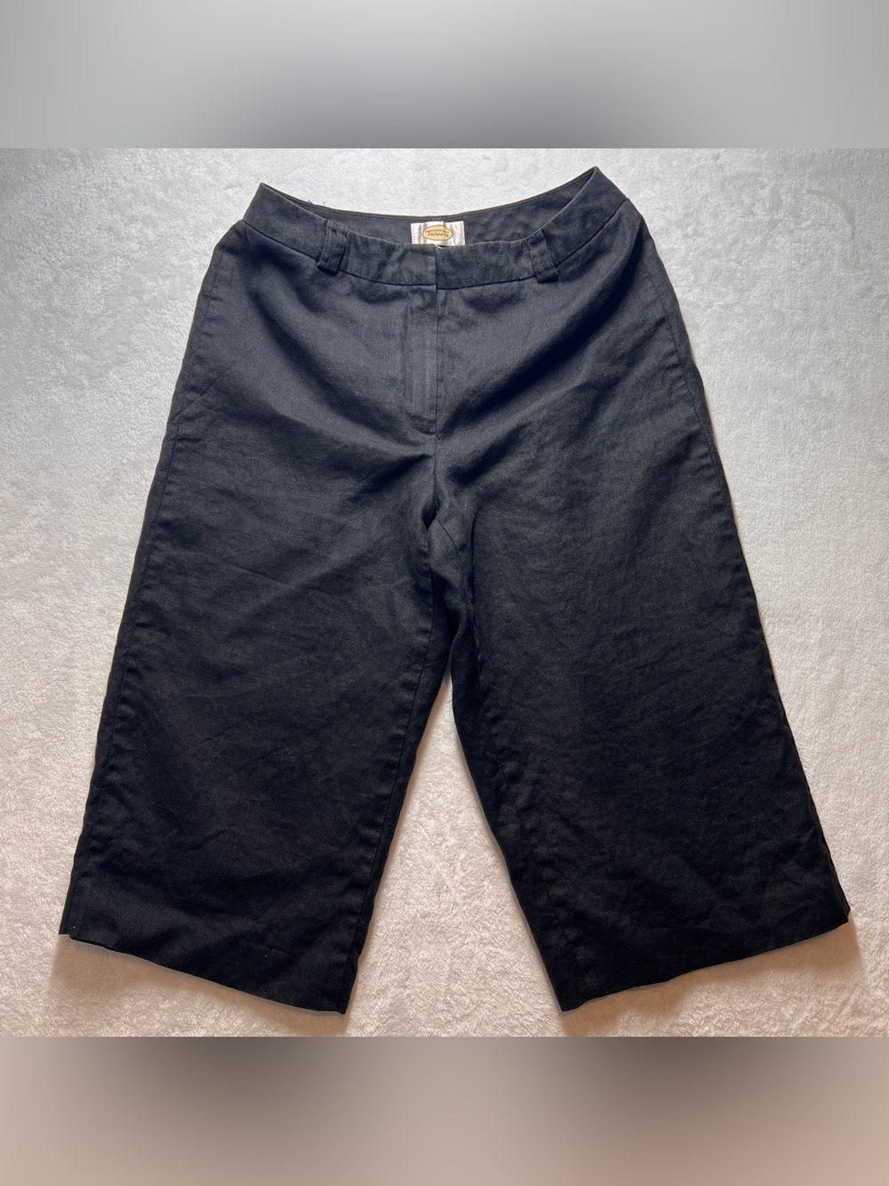 Talbots Pants Black Women’s 6 Irish Linen Cropped Minimalist Zip Wide Leg